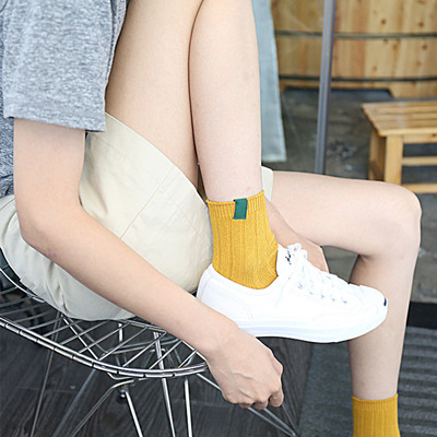 厂家批发 春秋多色中筒成人袜子 学院风条文纯色女士袜子