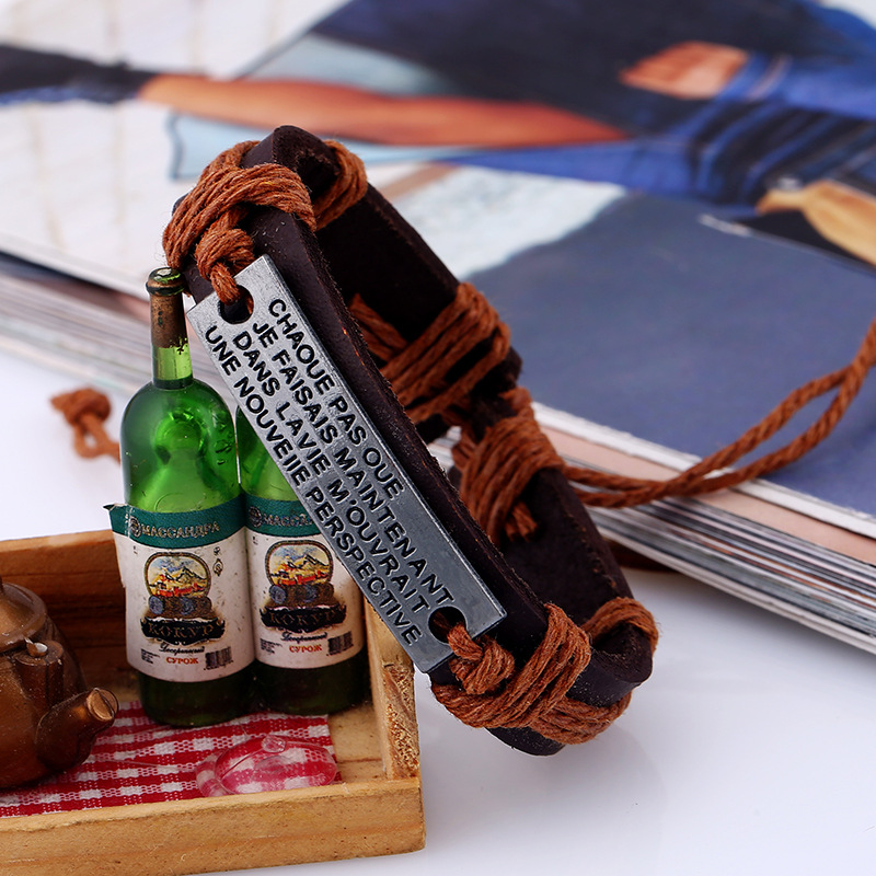 New English Alphabet Woven Leather Bracelet display picture 3