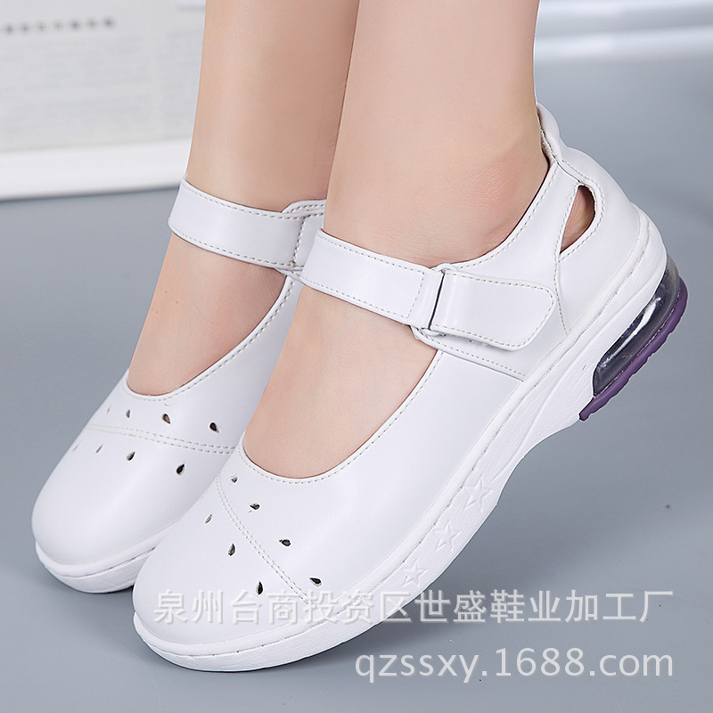 厂家直销气垫护士鞋真皮白色坡跟医院工作鞋低帮防滑休闲鞋批发