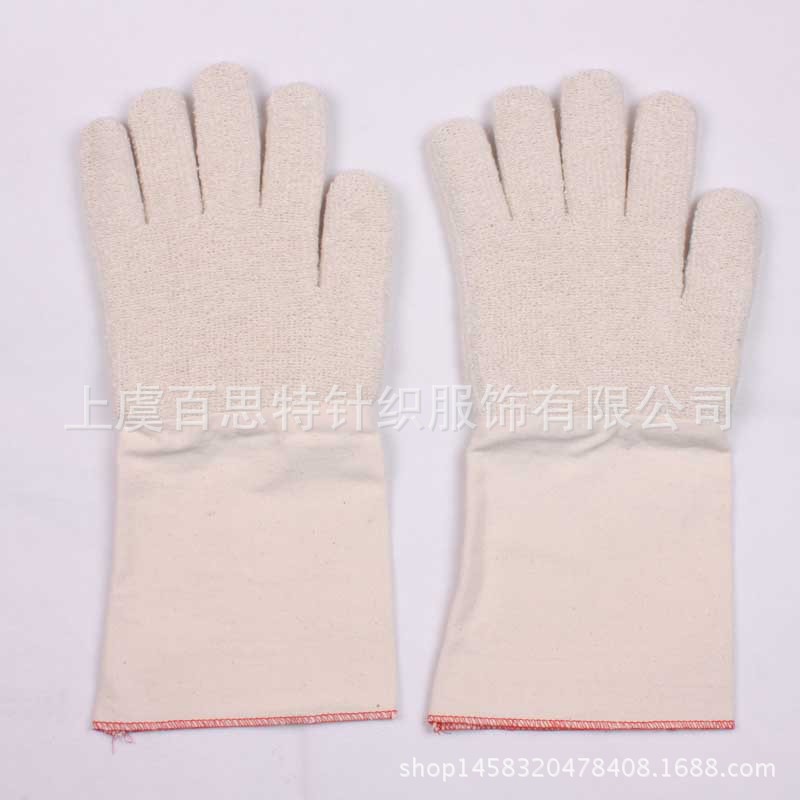 厂家隔热双层毛圈加长劳保帆布手套防护劳动耐磨防寒隔热加长