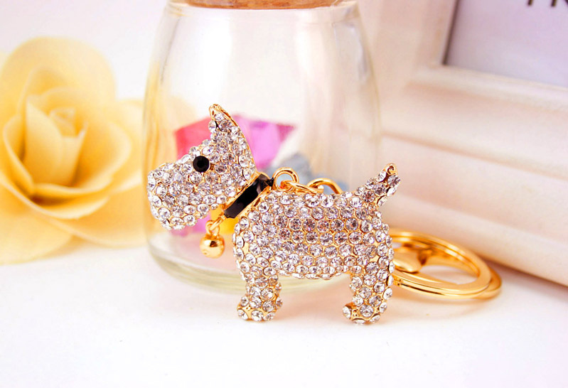 Creative Cute Diamond Bell Puppy  Zodiac Dog Key Chain display picture 6