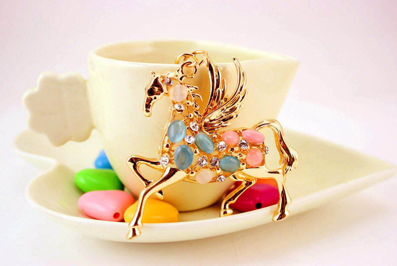 38g Weight Alloy, Metal Material Animal Pattern Unisex Gender Creative Korea Opal Zodiac Pegasus Keychain 1