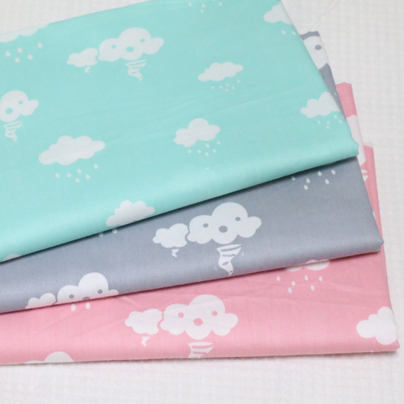 宝宝卡通棉布 韩版雨滴云朵全棉印花布料 宝宝幼儿园纯棉斜纹面料
