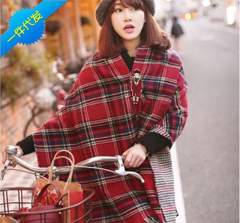 2015秋冬新款 千鸟格双面两用披肩保暖加长围巾 厂家直销