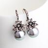 Retro fashionable earrings solar-powered from pearl, European style, flowered