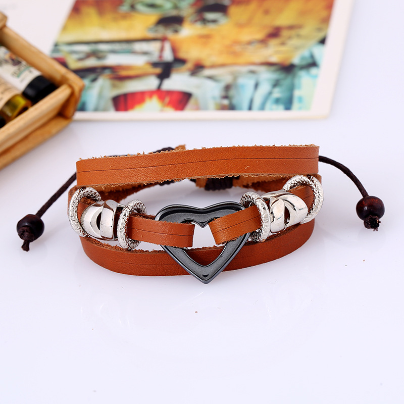 New beaded leather bracelet simple fashion jewelry heart couple leather bracelet