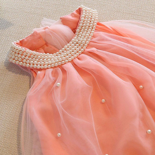  New Fashion Girls Clothing American Mesh Sleeveless Beaded Fashion Dress Dropshipping