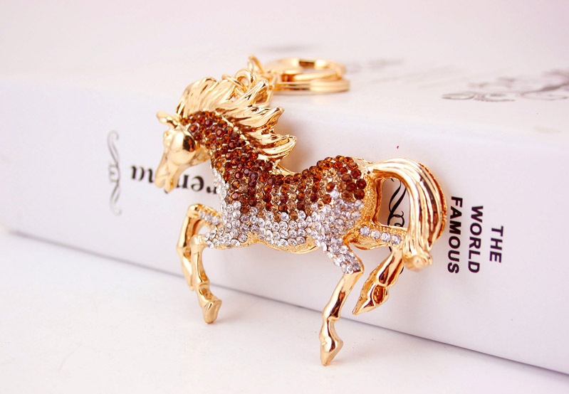 56g Weight Alloy, Metal Material Animal Pattern Unisex Gender Coffee, White Color Fashion Zodiac Horse Diamond Keychain 2