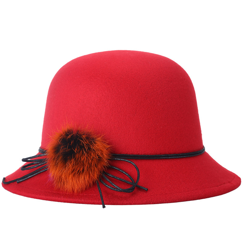 2020 nueva moda de primavera cálido sombrero de copa de calle a prueba de frío sombrero de lavabo de lana flor sombrero de mujer