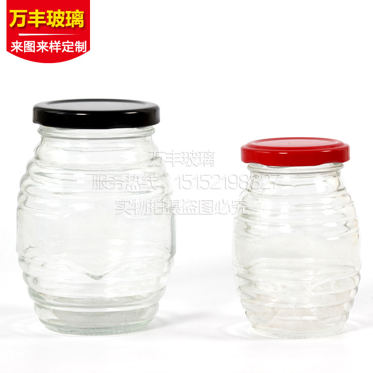 批发六棱玻璃蜂蜜瓶 圆玻璃瓶 蜂蜜瓶 玻璃酱菜果酱瓶 蜂蜜包装瓶