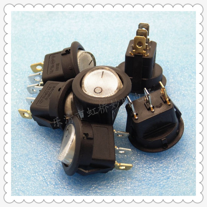 带灯船型开关 跷板电源开关上圆下方  圆形白色带灯