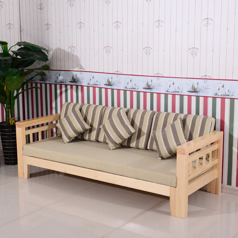 All solid wood Sofa Set a living room Small apartment Corner pine Three-seat sofa Modern simplicity Garden furniture