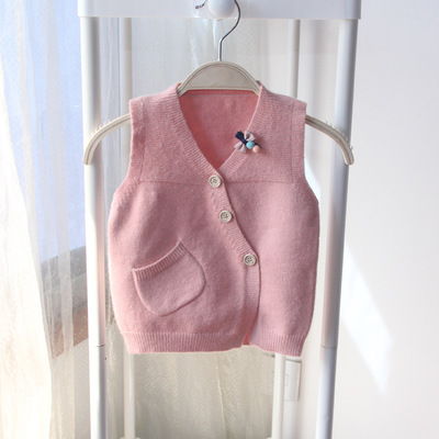 new pattern China Vintage Style children sweater girl Double-breasted Solid vest Female baby Knit vest
