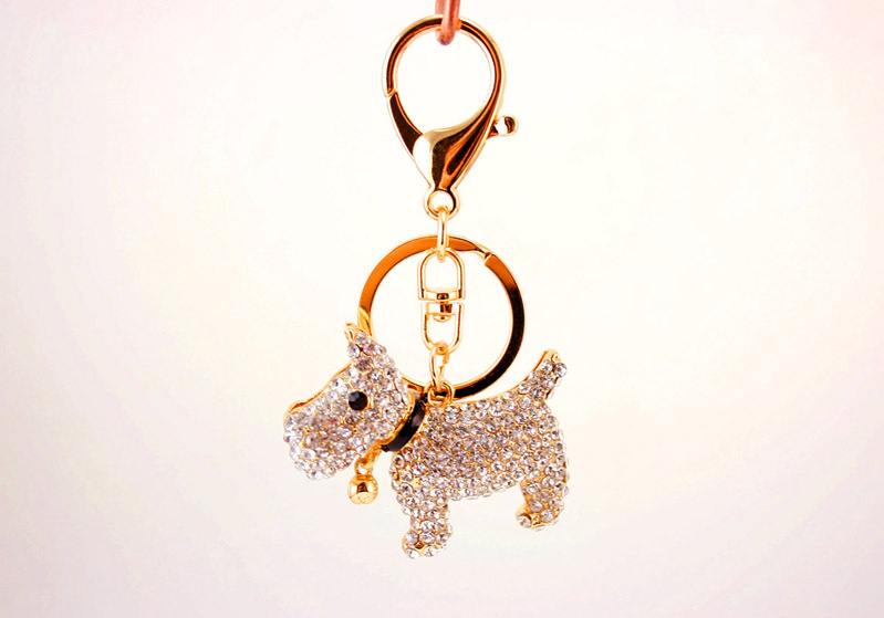 Creative Cute Diamond Bell Puppy  Zodiac Dog Key Chain display picture 3