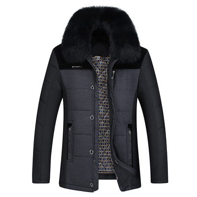 冬季新款男式大毛領棉衣中老年商務可脫卸羊毛內膽棉襖 壹件起批