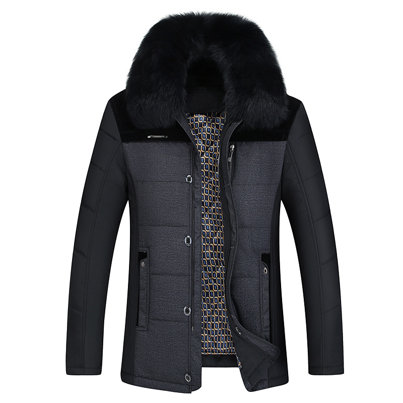 冬季新款男式大毛領棉衣中老年商務可脫卸羊毛內膽棉襖 壹件起批