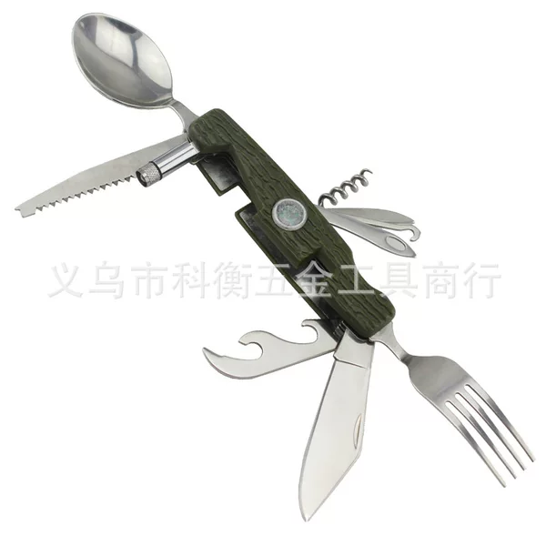 Traveler Multifunctional Foldableing Tableware with Compass and Light Camping Cutter Set for Outdoor Wholesale Use