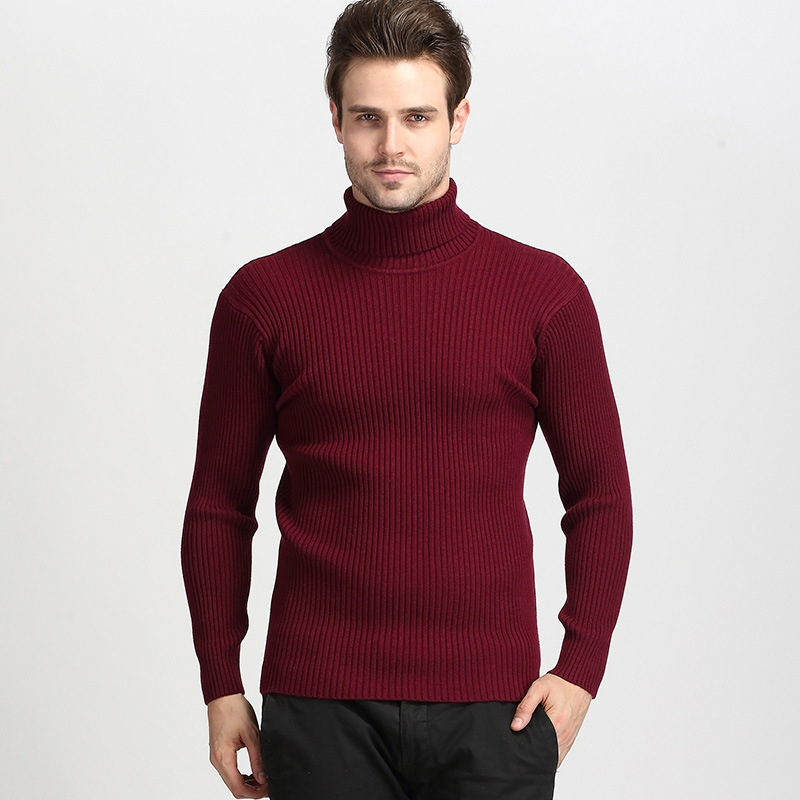 Men's winter pullover sweater men's solid color slim-fit turtleneck thick men's knitwear men's_voghion.com