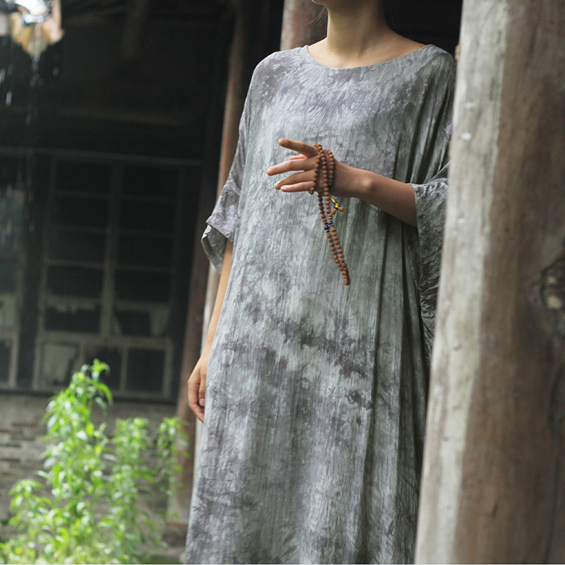 【布觉】原创设计 文艺范宽松棉布长袍 短袖夏新款不规则连衣裙
