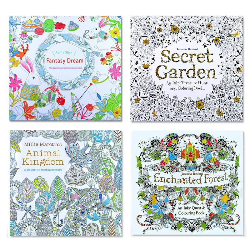 Coloring book set, anti‑stress illustrations, 18.5×18.5 cm, 24 pages, includes 12/24‑color lead options