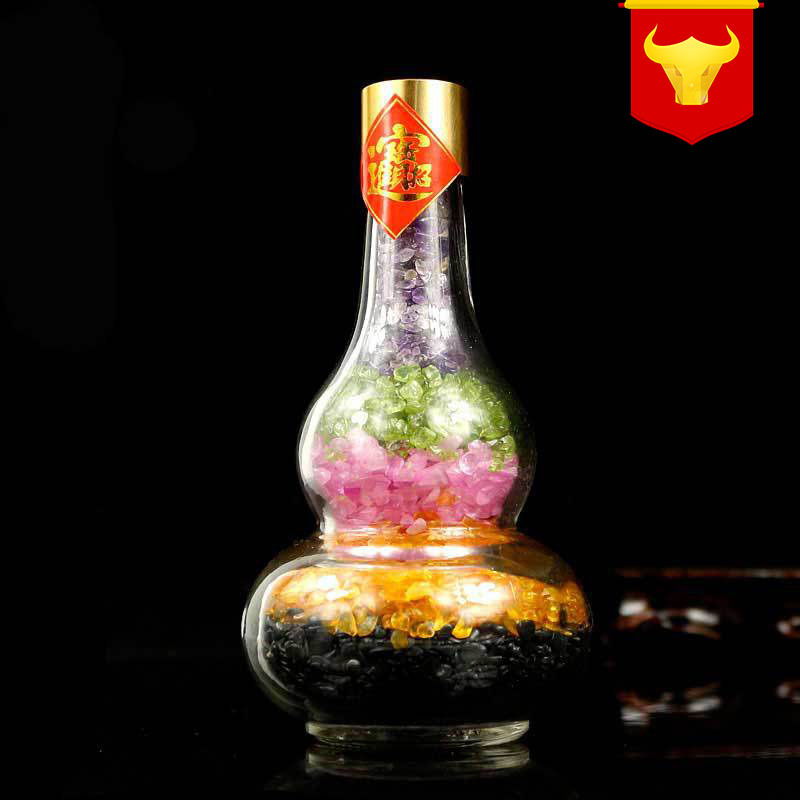 天然水晶碎石五行五彩葫芦平安化不良工艺品摆件