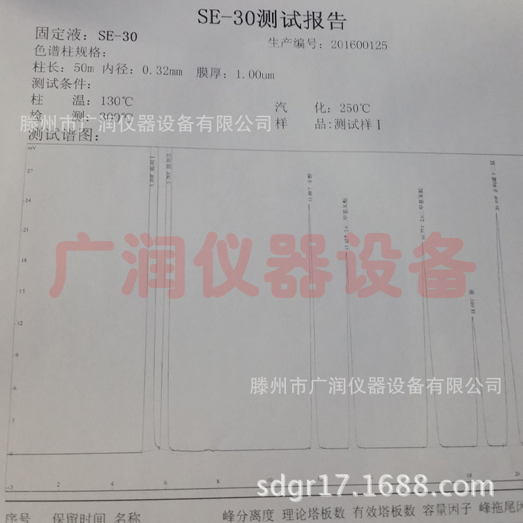 SE-30毛细管色谱柱测试图