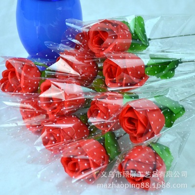 义乌照屏仿真绢花单枝情人节扫码礼物带包装玫瑰花单支玫瑰礼品花