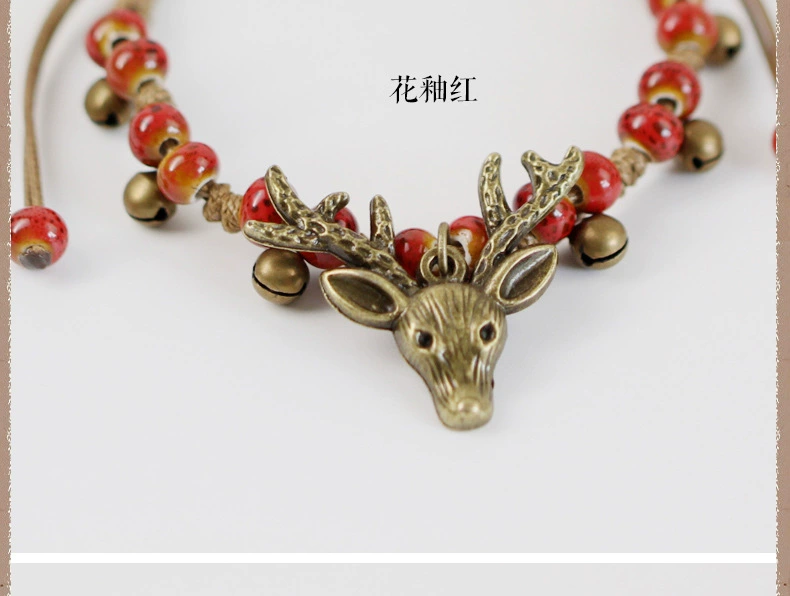 Giáng sinh handmade vòng đeo tay bằng gốm Ma Jialu với hươu tuổi bronze deer head bracelet điều chỉnh phụ kiện giải trí