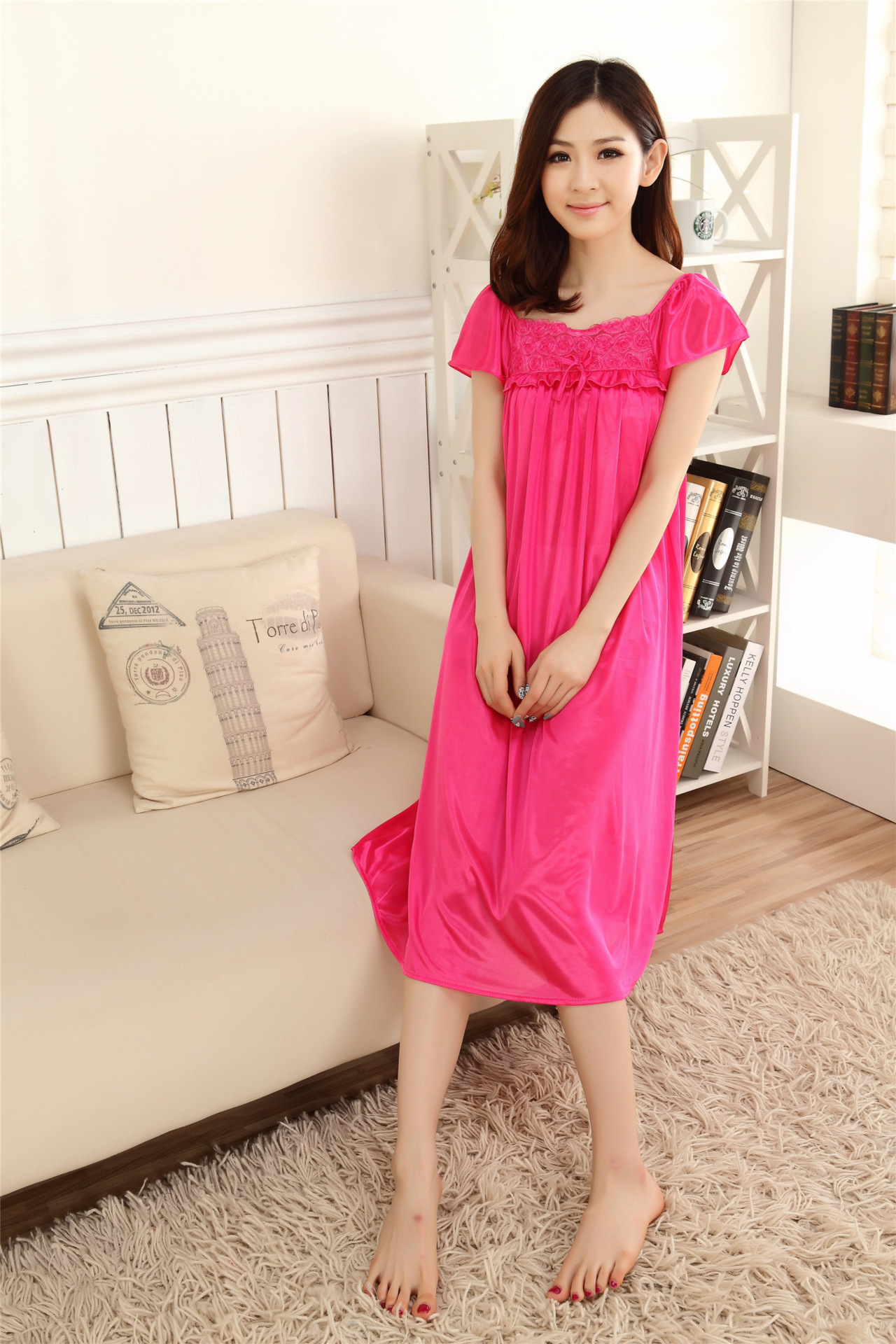 Women Sleepwear Pajamas Long Skirt Silk Comfortable Wear 4 Colour