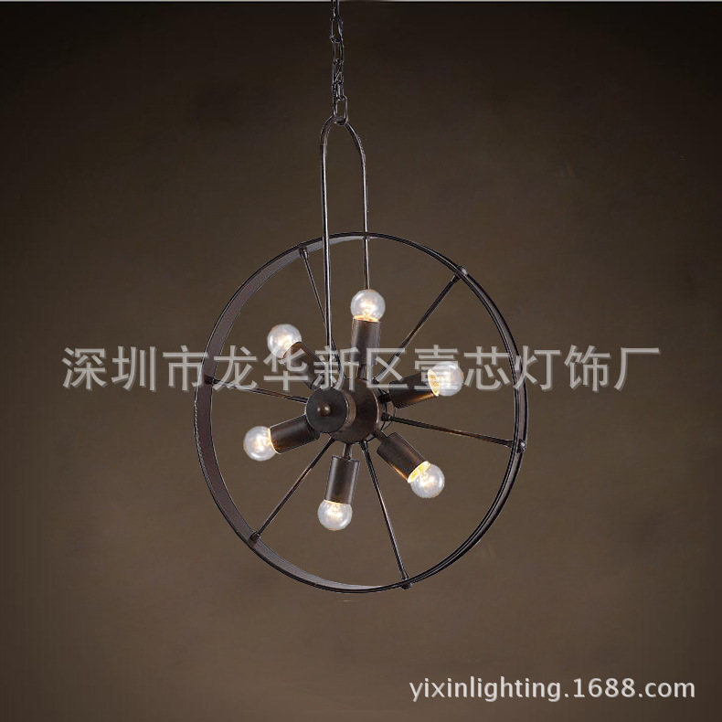 loft吊灯工业风车轮灯具创意咖啡馆餐厅美式乡村铁艺个性复古吊灯|ms