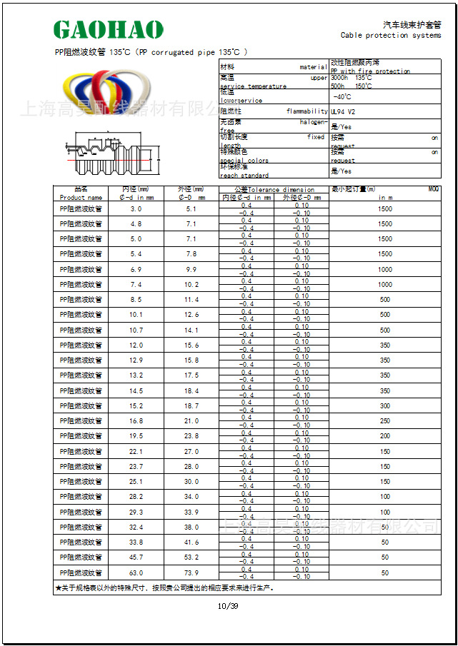 PP阻燃波紋管 135