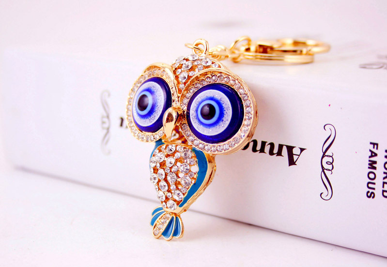 46g Weight Alloy, Metal Material Owl Pattern Unisex Gender Pink, Red, Blue, Black Color Korean  Creative Cute Cartoon Big-eyed Cute Owl Diamond Keychain 4