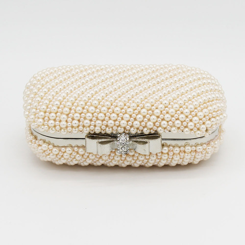New Sweet Lady Bow Double-Side Pearl Clutch Bag for Banquet