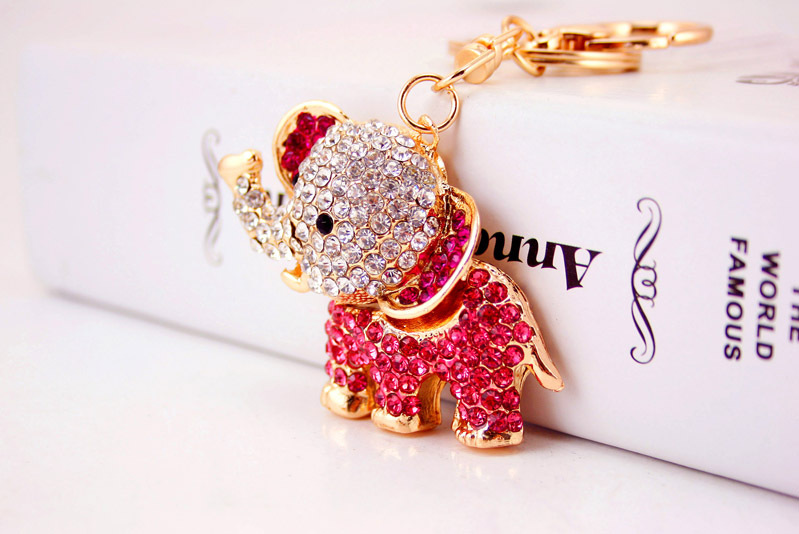 44g Weight Alloy, Metal Material Animal Pattern Unisex Gender Pink, Purple, Blue, Peach Color Creative Diamond Cute Cartoon Elephant Keychain 4
