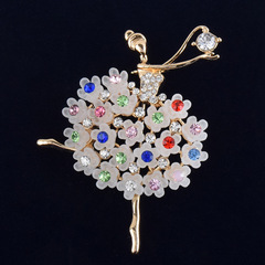 Korean Version Rainbow Water Diamond Flower Brooch for Women Fashion Ballet Girl Suit Diamond Brooch Flower Clothing Accessory Pin