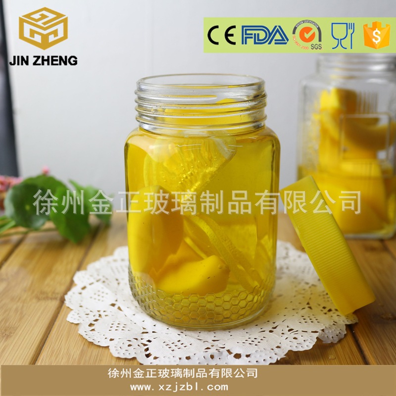380ml无铅蜂蜜瓶玻璃瓶 六棱酱菜瓶 泡椒老干妈 果酱瓶 接受定制