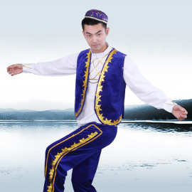 新疆舞蹈演出服装维吾尔族男装少数民族舞台服装哈萨克族服装成人