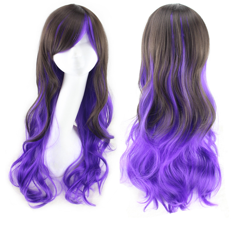 Peluca de pelo sintético Moda Anime Cosplay Fibra química Hermoso Largo Ondulado_voghion.com
