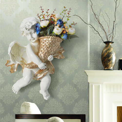 Cross-border wholesale creative angel flowerpot European three-dimensional wall decoration wall decoration resin crafts wall background wall decoration
