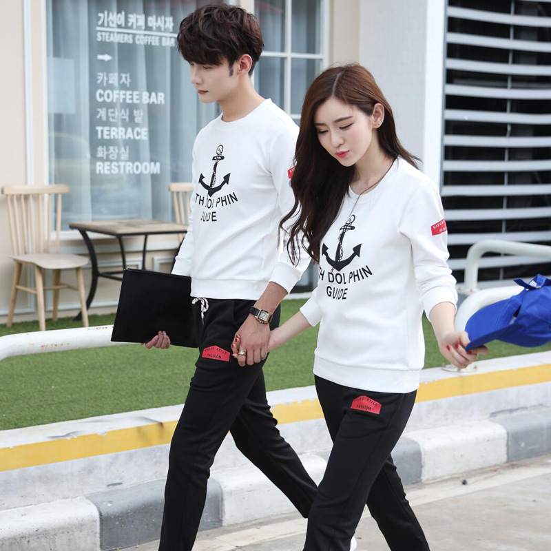 春季新款情侣套装班服男士圆领套头卫衣套装学生休闲长袖运动服潮