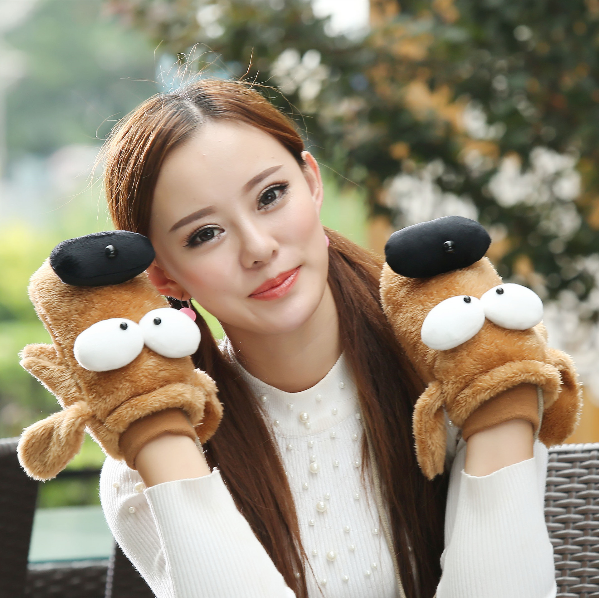 手套女冬季可爱成人手套户外加厚防寒保暖学生挂绳卡通加绒手套|ms