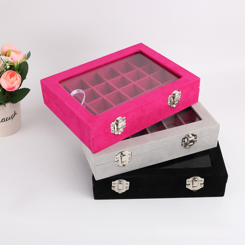 Famous silver double clasp small jewelry box, jewelry box, ring box, earring box, display storage box, 24-compartment box