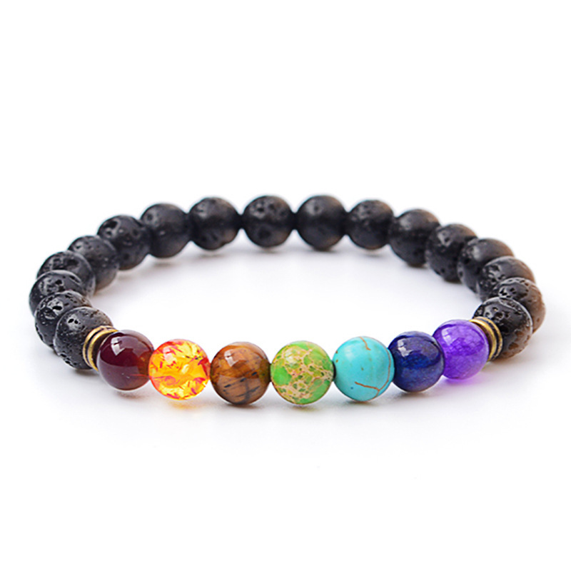 Hot AliExpress Lava stone energy Volcanic rock chakra Colorful Beads String bracelet wholesale