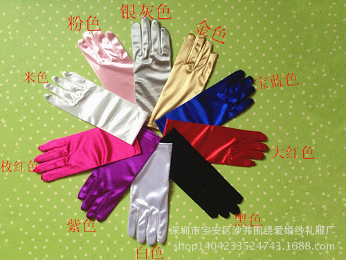 Wholesale short satin plate plain gloves hotel waiter sexy etiquette banquet performance gloves multi-color factory price