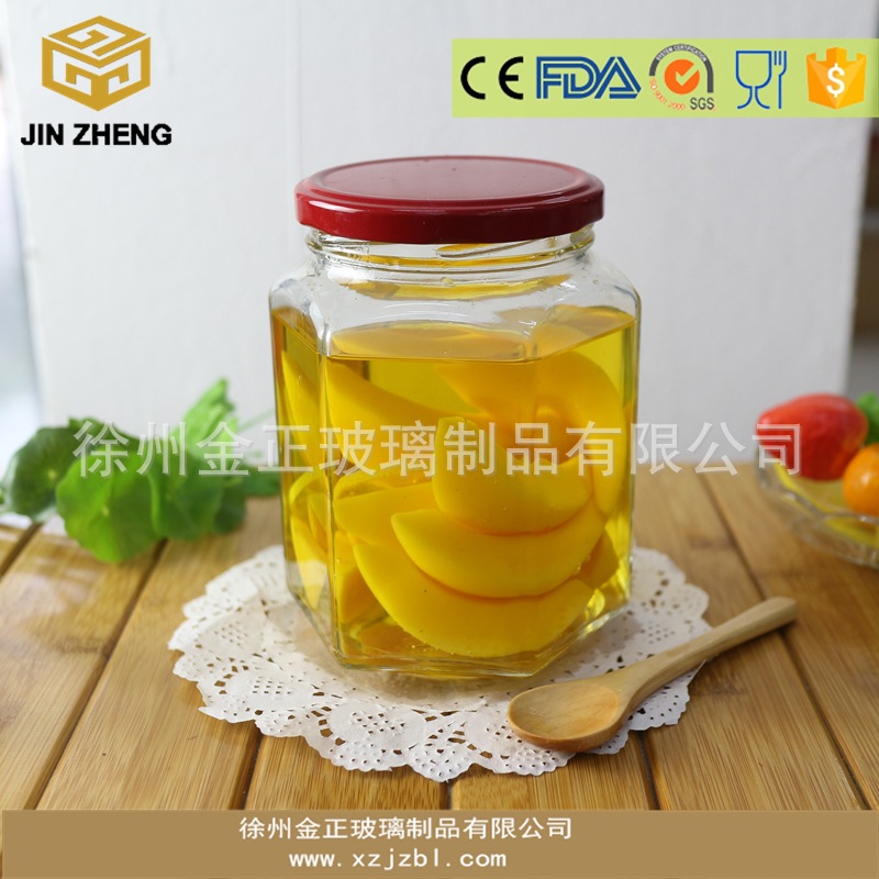 现货六棱玻璃带盖瓶 无铅蜂蜜包装瓶果酱菜瓶子燕窝罐头瓶700ml