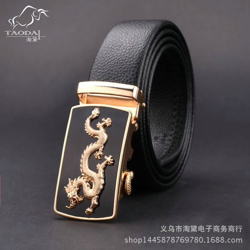 Chinese Dragon men's leather automatic buckle belt cowhide faucet belt men's business belt one piece wholesale