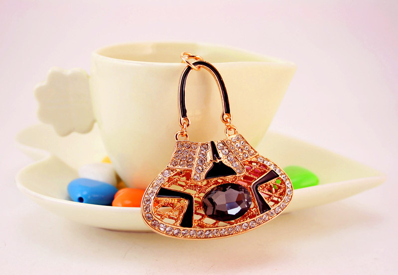 44g Weight Alloy, Metal Material Unisex Gender Pink, Red, Blue, Black Color Fashion Crystal Rhinestone New Satchel Bag  Key Chain 10