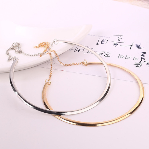 Han Huohuo and Xu Haoying's same style metal thin circle polished necklace, runway thin choker short collarbone chain, sweater chain