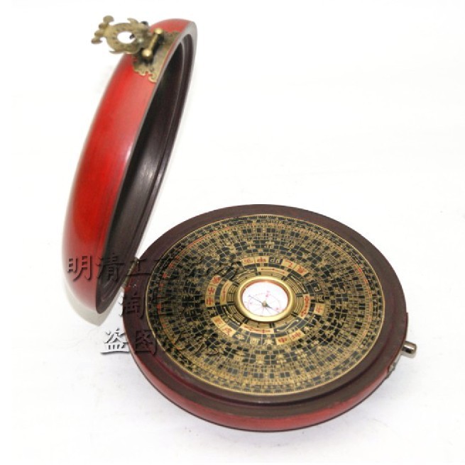 仿古罗经皮盒罗盘罗盘5寸罗盘用品圆罗盘古韵手工复古吉祥文玩