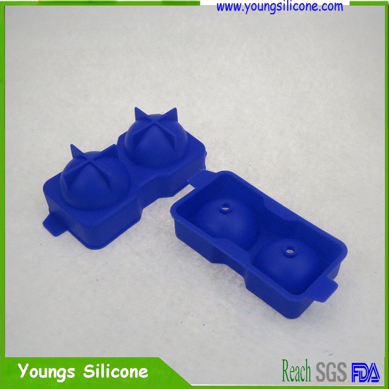 2016新款硅胶2孔圆形冰球模 硅胶2连冰球制冰盒 2孔冰球制日用